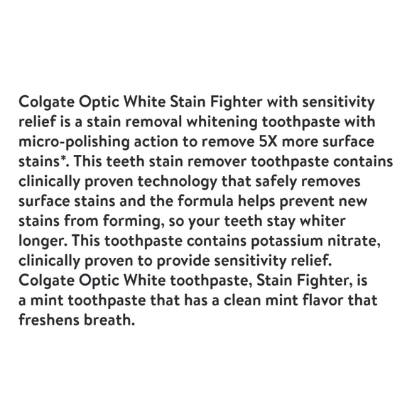 🍭7/$15 Colgate Optic White Whitening Toothpaste Sensitivity Relief Clean Mint - Picture 11 of 12